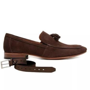 Imagem de Sapato Social Cafe Bambolim Em Couro + Cinto 07885-Masculino