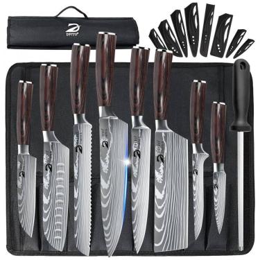 Imagem de Conjunto de Facas com Cabo de Madeira e Estojo, 9 Peças, WILDMOK, Dfito, Marrom