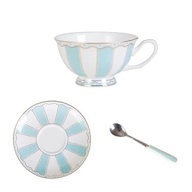 Imagem de Conjunto de pires de xícara de chá de leite com colher, conjunto de xícaras de café de porcelana vintage, conjunto de xícaras de chá azul branco com acabamento dourado e caixa de presente xícara de