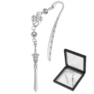 Imagem de Marcador de livro de metal com espada de dragão, inspirado na quarta asa, para amantes de livros, marca de livro de espada de dragão legal para leitores, presentes de clube de livros escolares (cinza