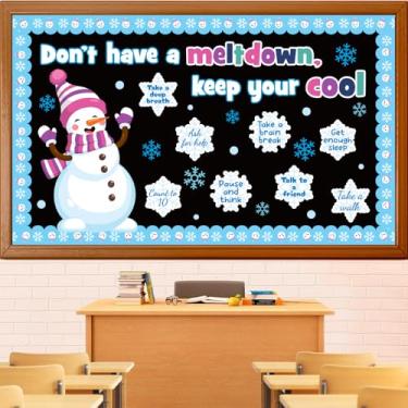 Imagem de Conjunto de decoração de quadro de avisos de saúde mental de inverno, decorações inspiradoras de sala de aula, boneco de neve, recortes de floco de neve, terapia de conselheiro escolar, terapia de