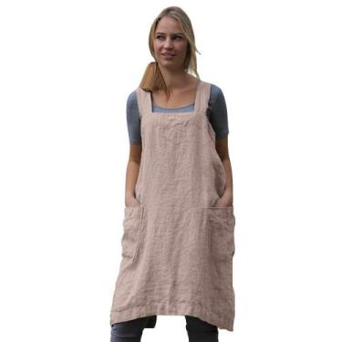 Imagem de Vestido de avental feminino Larmliss Pinafore quadrado com costas cruz