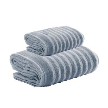 Imagem de Kit Toalha de Banho e Rosto Aura 100% Algodão, Fio Penteado, Alta Absorção e Maciez, Gramatura 520g/m² e 500g/m², Design Sofisticado, Toque Suave, Ideal para Casa e Hotel - Altihaus (Azul)