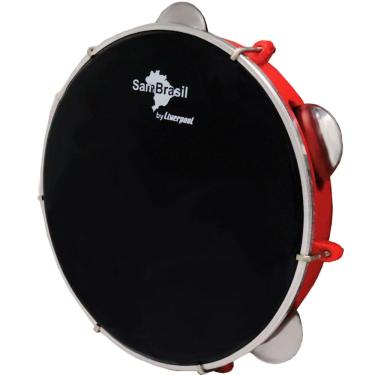 Imagem de Pandeiro 10? Premium Pele Preta Sambrasil Liverpool Vermelho