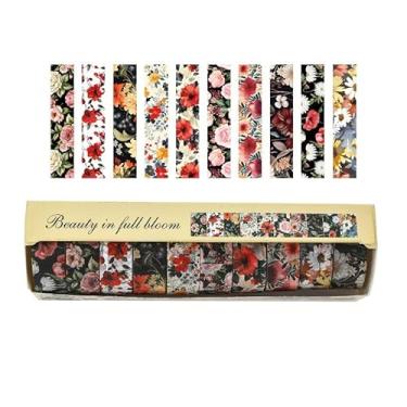 Imagem de Conjunto de 10 rolos de adesivos Washi de 2 m, adesivos com padrão de flores decorativos para artes faça-você-mesmo artesanato suprimentos de diário scrapbook cartão embrulho