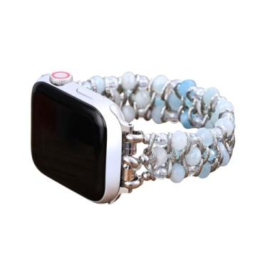 Imagem de Cape Diablo Pulseira feminina compatível com Apple Watch - pulseira trançada feita à mão - 49 mm, 46 mm, 45 mm, 44 mm, 42 mm, 41 mm, 40 mm, 38 mm, Safira água-marinha, Large - Fits 6.5-7.0 inch wrists