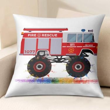 Imagem de Capas de almofada de caminhões de bombeiros 45,7 x 45,7 cm, decoração de sala de jogos para quarto de meninos - 04