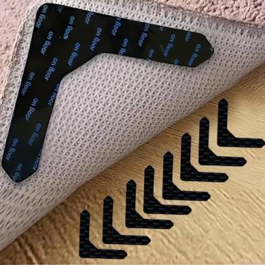 Imagem de 8 peças pretas antiderrapantes adesivos de canto de carpete reutilizáveis almofadas laváveis para pisos de azulejo de madeira e uso doméstico