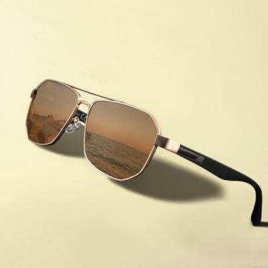 Imagem de Óculos de sol polarizados para mulheres e homens, óculos de sol de metal aviador para dirigir ao ar livre, Marrom