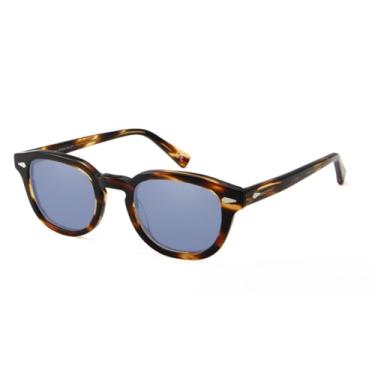 Imagem de HCHES Óculos de sol masculino retrô redondo médio feminino com lentes coloridas UV400 (semi azul)