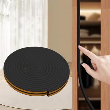 Imagem de Vedação para janela de porta em forma de D, 19 pés/rolo, autoadesivo serve para espaços de 0,2 a 0,6 cm, isolamento acústico para portas e janelas, fácil de cortar no tamanho, preto