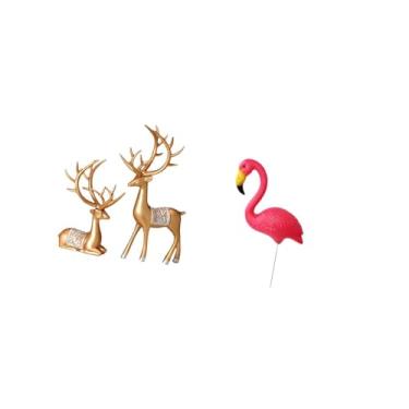 Imagem de Fenteer Escultura de Estatueta de Rena E Pássaro Europeia, Artesanato Colecionável, Amante de Veados, Ornamento de Jardim de Fadas, Estaca de Flamingo, Arte P