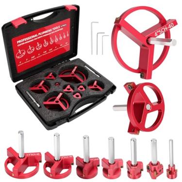 Imagem de Escareador de tubo de PVC, 9 peças alargador de tubo para SCH40, inclui 1/5.1 cm, 3/10.2 cm, 2.5 cm, 1-1/10.2 cm, 1-1/5.1 cm, 5.1 cm, 2-1/5.1 cm, 7.6 cm, 10.2 cm cabeça de alumínio com 2 lâminas