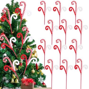 Imagem de Wettarn 12 Palhetas de Bengala de Doces de Natal Encaracolados Palhetas de Árvore de Natal Vermelho Branco Ornamentos de Topo de Árvore com Fio Fixo Feltro Listrado Decoração de Natal Artesanato DIY