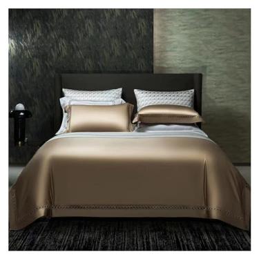 Imagem de EESCZVGBDX Jogo de cama de algodão egípcio luxuoso 1500TC lençol de cima e fronhas capa de colcha de qualidade Queen King conjunto de capa de cama marfim, edredom para todas as estações