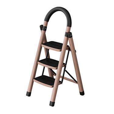 Imagem de Escadas dobráveis Nova escada de 3 degraus com corrimão de segurança e plataforma larga moderna banco dobrável cinza escada de metal para cozinha escada resistente (cor: Escada C) (Escada a)