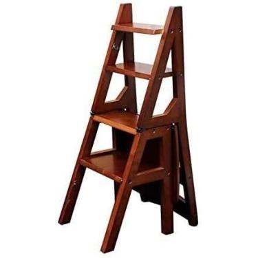 Imagem de Banqueta dobrável de madeira, cadeira de escada dobrável para casa, escada multifuncional, banco de degrau (D)
