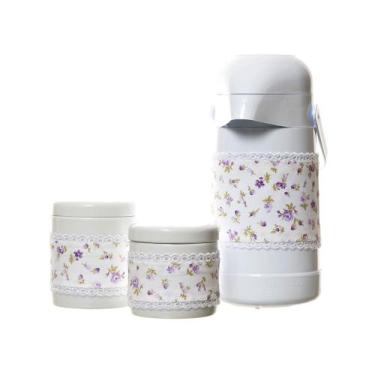 Imagem de Potes E Garrafa Com Capa Lilás Quarto Bebê (Kit 3 Peças) - Potinho de 