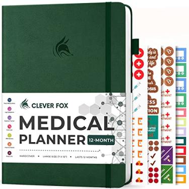 Imagem de Clever Fox Agenda médica de 12 meses – Caderno médico, diário de saúde, diário de bem-estar e diário de registro para acompanhar a saúde – Diário médico de autocuidado – 12 meses, sem data, 17 x 26 cm (verde floresta)
