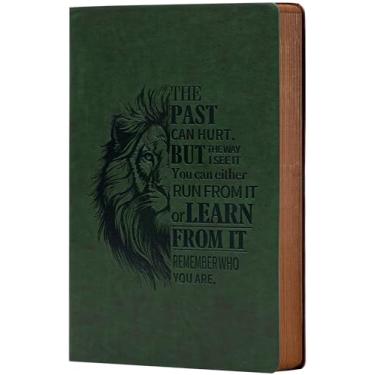 Imagem de MINICAGIE Diário de couro masculino capa macia 256 páginas pautadas para escrever cadernos de diário de leão A5 diário inspirador vintage, 14,5 cm x 21 cm, verde