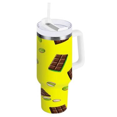 Imagem de Blueangle Copo isolado de 850 g com alça e tampa de canudo - Caneca de viagem de aço inoxidável à prova de vazamento, barra de chocolate a vácuo de parede dupla garrafa de água (231)