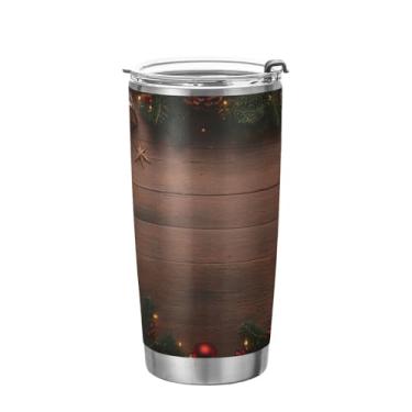 Imagem de ATTX Copo de galhos de árvore de Natal com tampa e canudo, garrafa de viagem de parede dupla de aço inoxidável com isolamento a vácuo de 600 ml para café e gelo #851