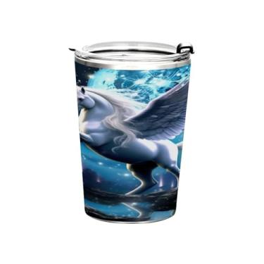 Imagem de Blueangle Copo de 340 g com tampa e canudo, copo de café com água isolada a vácuo de aço inoxidável, caneca de viagem de cavalo branco, copo térmico para bebidas quentes e frias(6)