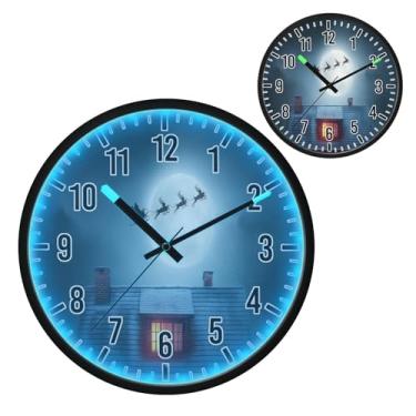 Imagem de Blueangle Relógio de parede LED que brilha no escuro e ativado por voz, silencioso, Papai Noel de 30 cm em seu trenó voando design operado por bateria para decoração de quarto e sala de estar (522)