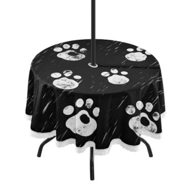 Imagem de Blueangle Toalha de mesa redonda impermeável com estampa de pata de cachorro de 152 cm com orifício para guarda-chuva – Tecido resistente à prova de sol para todos os climas para pátio, acampamento