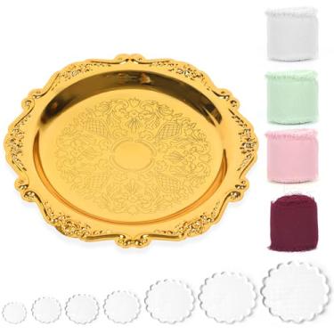 Imagem de HSSZXFR Conjunto de 12 peças de adereços planos para fotografia, inclui bandeja de joias vintage, bloco de exibição de acrílico e fita de seda de chiffon, para decoração de fotografia de festa de