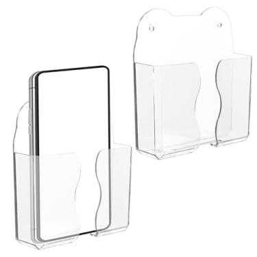 Imagem de 2 suportes de telefone para montagem na parede, prateleira de telefone de plástico transparente, suporte de parede para smartphone, controle remoto, organizador de cabeceira, acessórios compatíveis