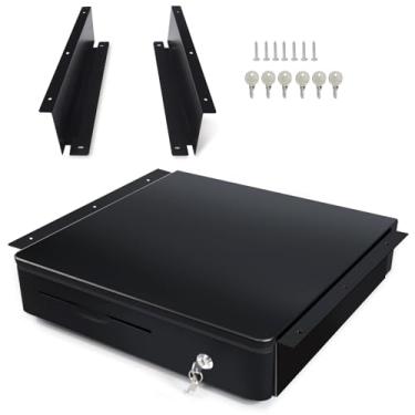 Imagem de HONEY BEAR Caixa de gaveta de dinheiro SAFEManual de 40,6 cm com conjunto de suporte embaixo do balcão, aço de calibre pesado, bandeja de 4 notas e 8 moedas - aberta para supermercados de pequenas