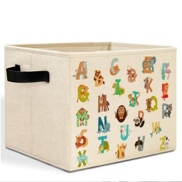 Imagem de HSIASHENG Caixa de armazenamento infantil Boho com alça, animal fofo, cesta de lavanderia, dobrável, organizador de brinquedos para quarto de criança, berçário, sala de jogos, banheiro