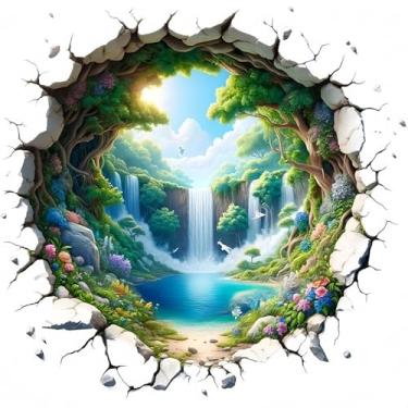 Imagem de MaiKeAYang Decalques de parede 3D murais removíveis vinil paredes decorações cachoeira céu pássaros floresta para sala de estar quartos de bebê quarto banheiro casa parede decoração DIY