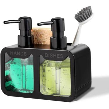 Imagem de Bomba de sabão dupla de plástico com compartimento de armazenamento, dispensador com compartimentos de armazenamento, dispensador de sabonete, adequado para banheiros, bancadas de cozinha, pias,