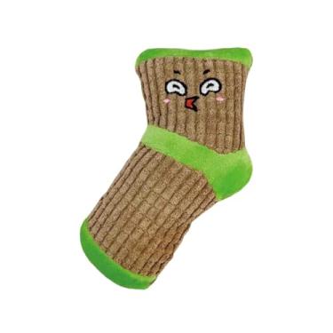 Imagem de Dualoai Brinquedo de pelúcia para cães com apito, meia recheada, para cães de pequeno e médio porte, interativo, criativo, leve, divertido e fofo, Marrom Verde