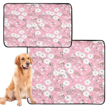 Imagem de CEBUGI Almofadas de xixi laváveis para cães, pacote com 3, almofadas impermeáveis para filhotes de cachorro, antiderrapante, à prova de vazamento, para cama de cercadinho, branco, floral