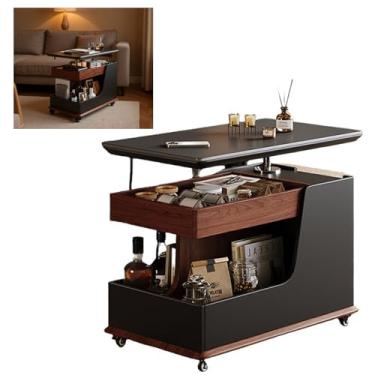 Imagem de Mesa de centro elevatória com armazenamento, pequena mesa lateral rolante com topo levantável e rotação de 360°, design moderno para sala de estar, cozinha, quarto, pequeno apartamento (preto)