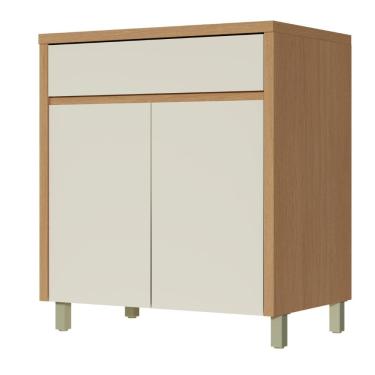 Imagem de Balcão Gabinete de Cozinha 2 Porta 1 Gaveta 100% Mdf Cléo Madeirado/Off White Nesher