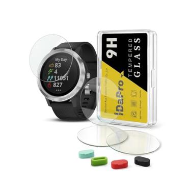 Imagem de [Pacote com 4] Protetor de tela para relógio Garmin Vivoactive 3 (não para Vivoactive 3 Music) + plugues antipoeira de silicone, vidro temperado iDaPro antiarranhões,