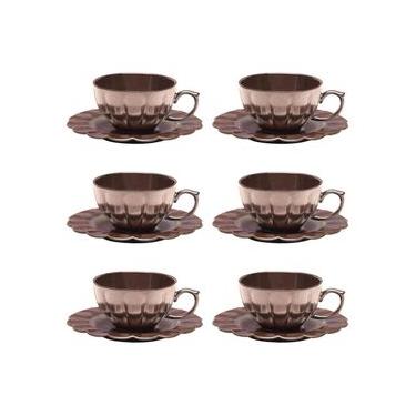 Imagem de Jogo 6 Xícaras Chá Porcelana Oxford Flora Anis 220 Ml: Marrom Metalizado