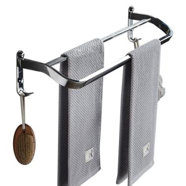 Imagem de Toalheiro duplo para toalhas, suporte de toalha de aço inoxidável para banheiro, toalheiro montado na parede com ganchos