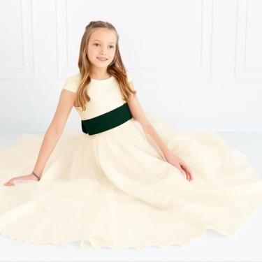 Imagem de Vestido longo Off White com Faixa e Laço VERDE MUSGO Infantil Festa el