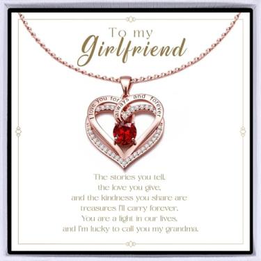 Imagem de Colar de coração banhado a ouro rosa "I Love You" para mulheres, colar de amor eterno, pingente de pedra do mês de nascimento para aniversário dela, aniversário, dia dos namorados, presente de Natal