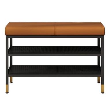 Imagem de Banco moderno de armazenamento de sapatos com almofada, rack de entrada de 2 níveis, 60 x 32 x 47 cm, banco de corredor elegante, organizador de fim de cama, banco de sapatos confortável para