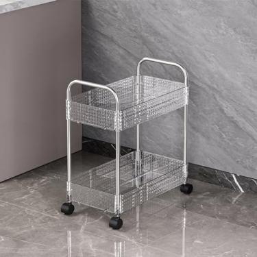 Imagem de Carrinho de rodinhas de acrílico multifuncional - Organizador móvel de 2 camadas com rodas e alça para armazenamento de cozinha e banheiro - Rack utilitário versátil para carrinho