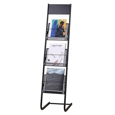 Imagem de Suporte de revista de metal de 3 camadas, organizador de arquivos em forma de L e suporte de exibição de brochura para escritório doméstico e sala de estar - Montagem fácil e solução de armazenamento
