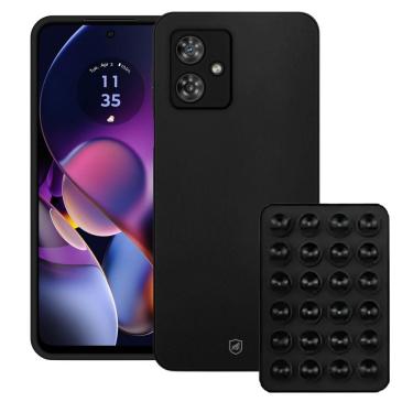 Imagem de Kit Capa Silicon Veloz para Motorola Moto G54  Ventosa Preta