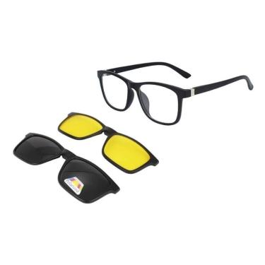 Imagem de Óculos Clipon Sol Armação Masculino Grau Quadrada 3 Em 1