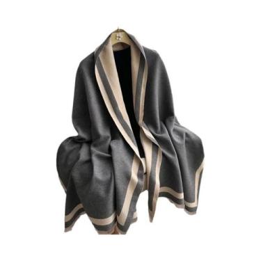 Imagem de Cachecol Feminino Quente De Caxemira Liso, Xale De Moda, Pashmina De I